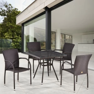 Обеденная группа коричневая, искусственный ротанг на 4 персоны Sawer AFINA  130564 Коричневый