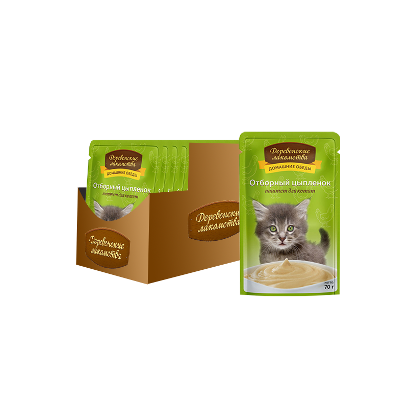 ПР0046899*12 Корм для котят Отборный цыпленок паштет пауч 70г (упаковка - 12 шт) ДЕРЕВЕНСКИЕ ЛАКОМСТВА 