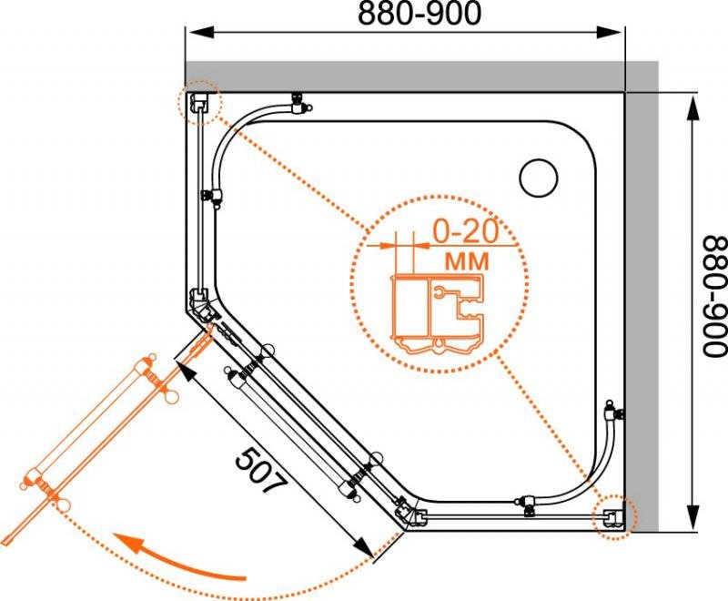 Душевой уголок CEZARES RETRO-A-P-1-90-PP-Br-R - Вид №1