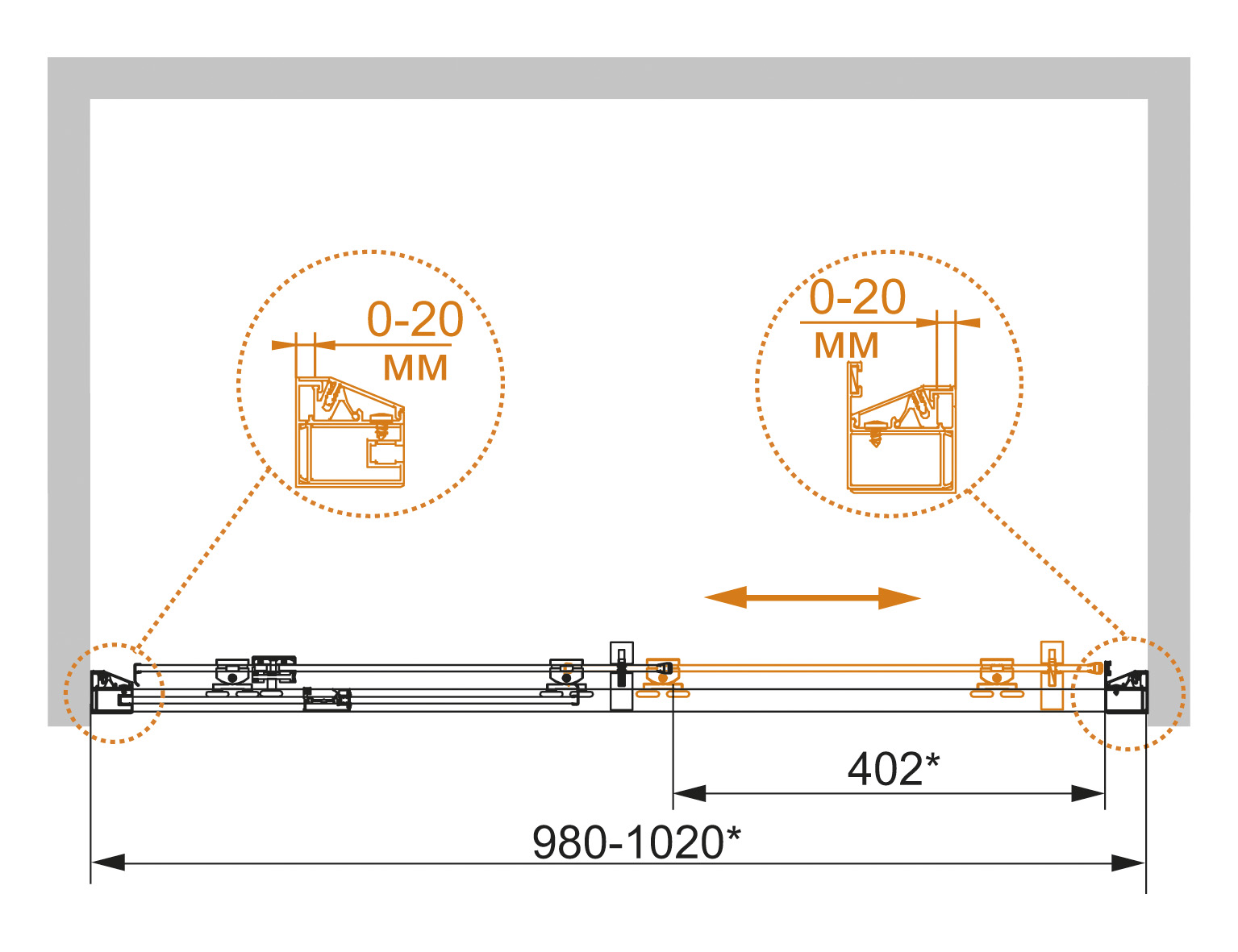 Душевая дверь в нишу CEZARES ROSA-BF-1-120-RO-Bi - Вид №5