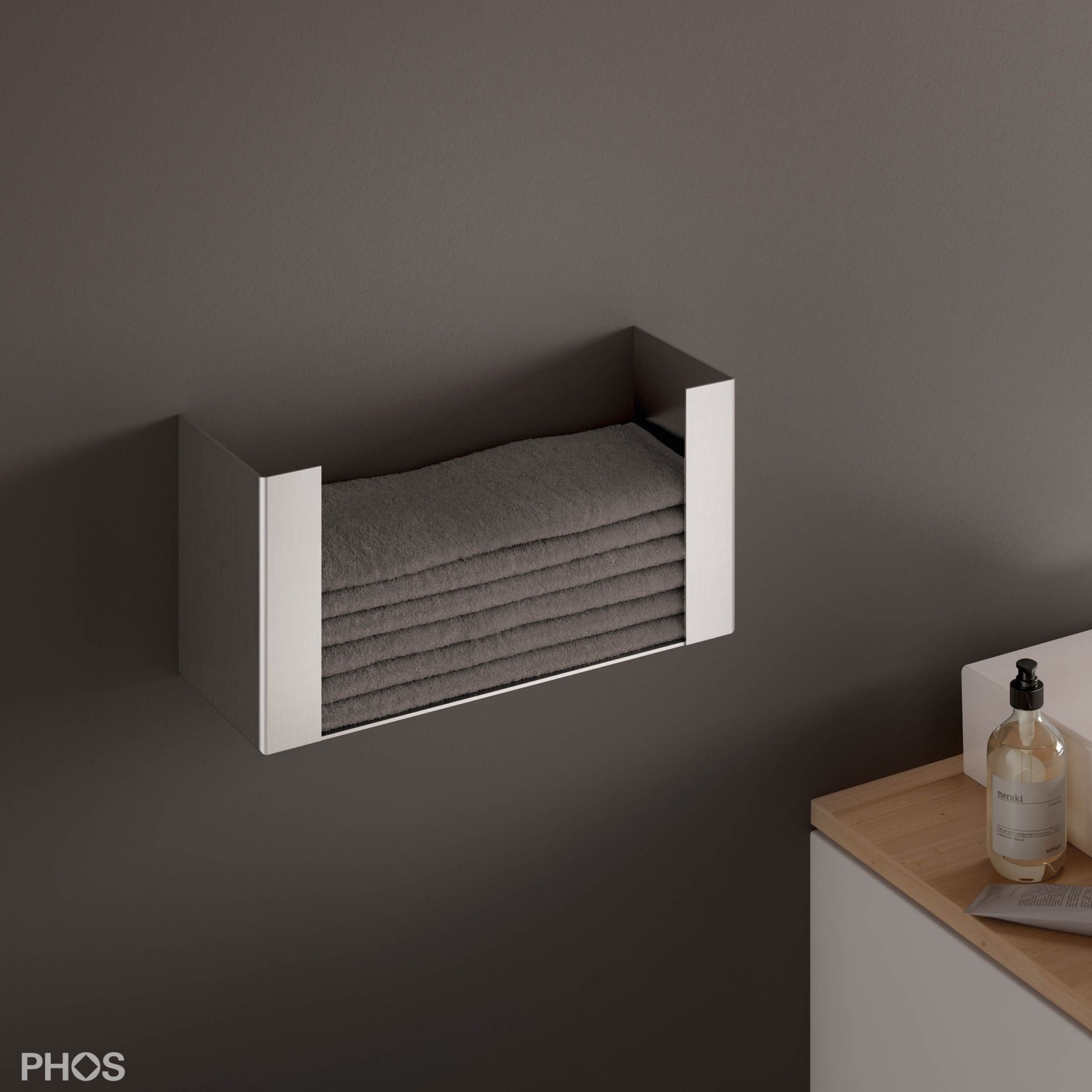 PHA2-GS-Set2 Полотенцедержатель для гостей, включая 12 гостевых махровых полотенец Grace серо-стального цвета PHOS 