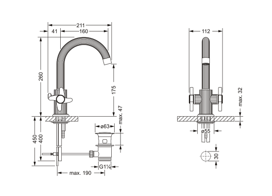 Смеситель для раковины на одно отверстие ½" JOERGER Cronos 637.10.300.000 - Вид №1