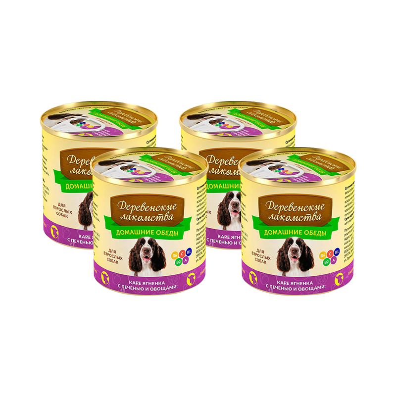 ПР0037810*4 Корм для собак Домашние обеды Каре ягненка, печень, овощи конс.240г (упаковка - 4 шт) ДЕРЕВЕНСКИЕ ЛАКОМСТВА 