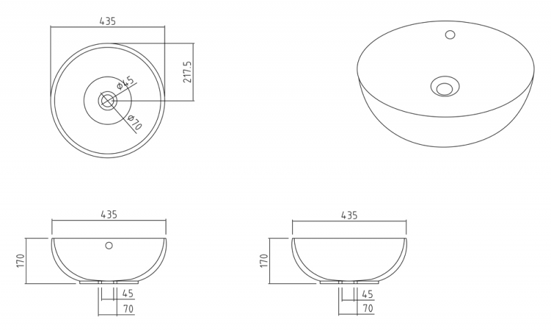 C22283W-ENG Накладная раковина на столешницу  овальная Bravat CIRCLE - Вид №1