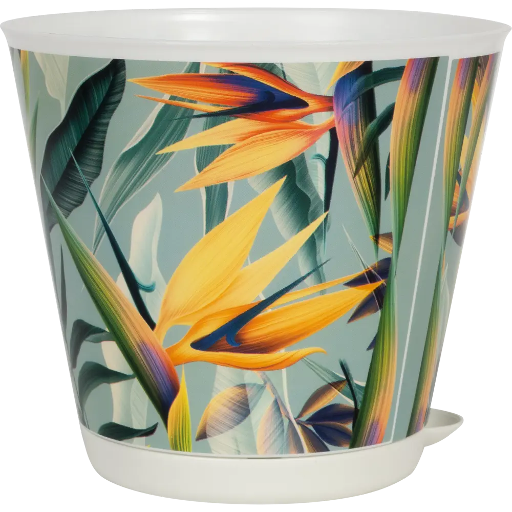 Горшок цветочный Ingreen Тропики ø12 h11 см v0.7 л пластик жёлтый/зелёный Крит STLM-2203693 - Вид №2