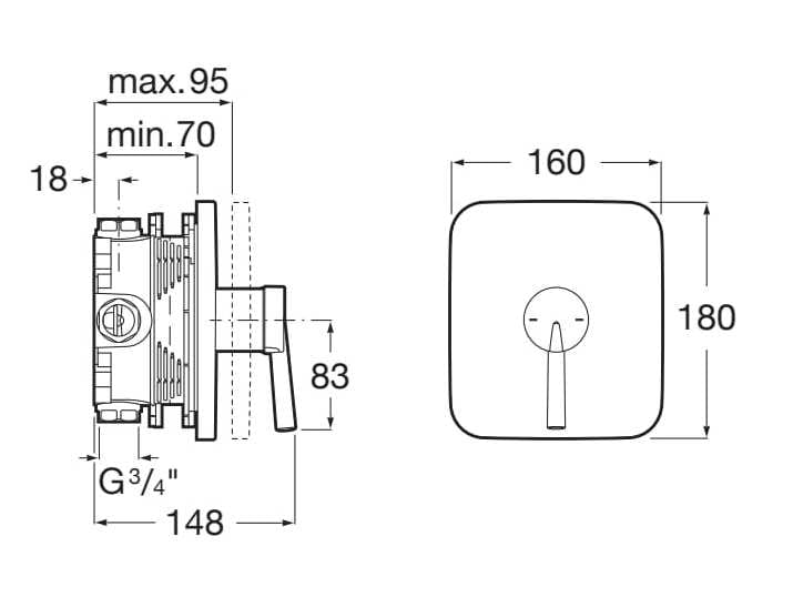 Латунный встраиваемый смеситель для душа Roca Pals ARCH-00005327 - Вид №2