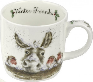 10623885 Royal Worcester Кружка с подставкой Royal Worcester "Забавная фауна", "Осёл и малиновка" 310мл Фарфор костяной