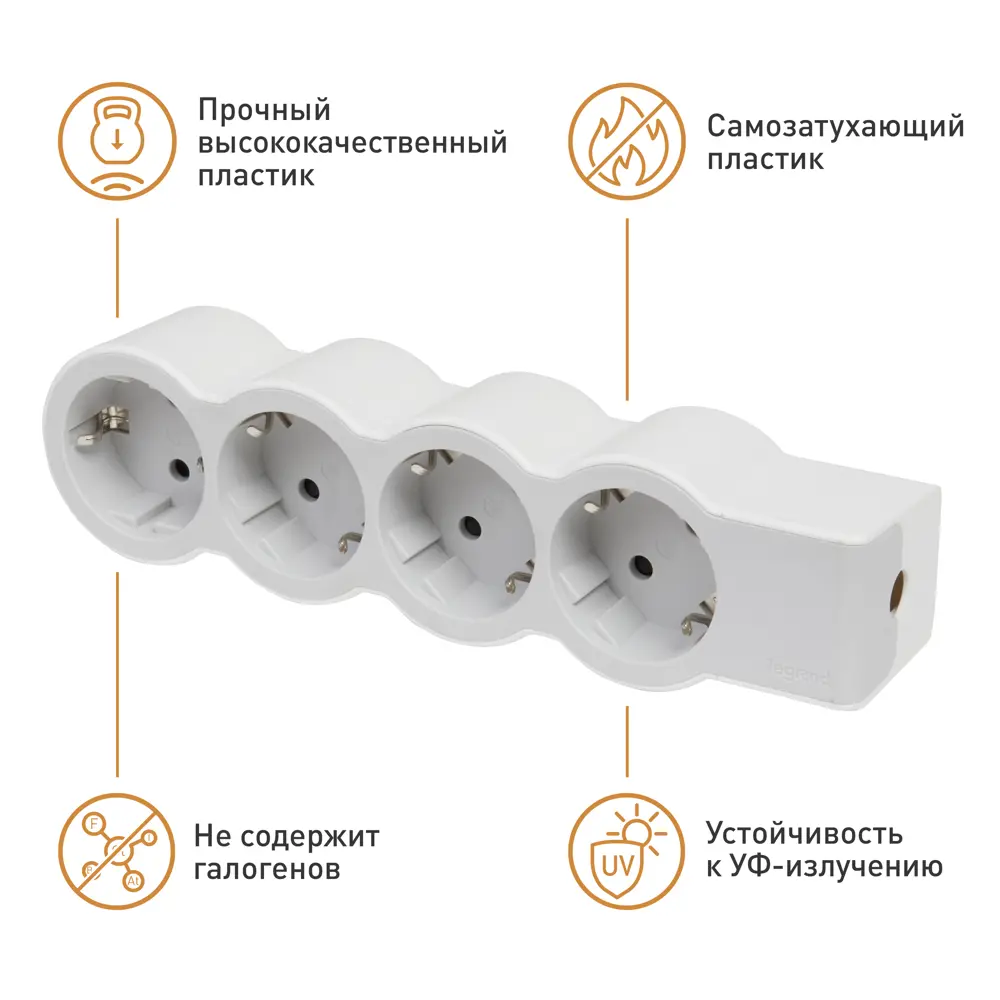 Колодка для удлинителя Legrand Стандарт 4 розетки с заземлением 3680 Вт цвет белый/серый STLM-2086741 - Вид №5