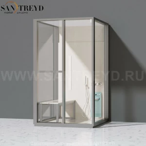 Effegibi H SMALL LO82010002 Комбинированная баня: хаммам и душ. Установка: к стене. Левая дверь. Мощность: 3 кВт макс. Размеры: длина 131 см, ширина 92 см. Отделка: матовый лакированный серый аллюминий и бежевый ламинат из керамогранита.