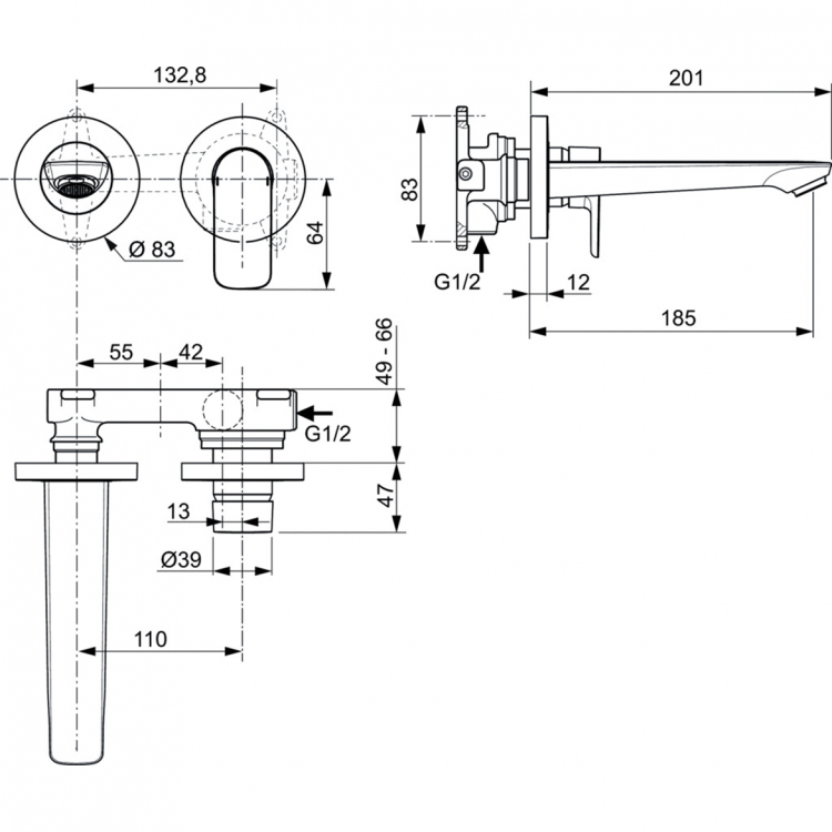 A7029GN Настенный смеситель для раковины Ideal Standard CONNECT AIR - Вид №2