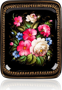 10618043 Жостовская фабрика декоративной росписи Поднос 33х26см НХПР " Цветы" Сталь