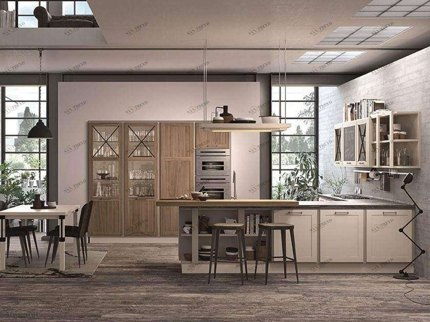 Cucine Lube Современная кухня из лакированного дерева с полуостровом Provenza sun-id-1383315