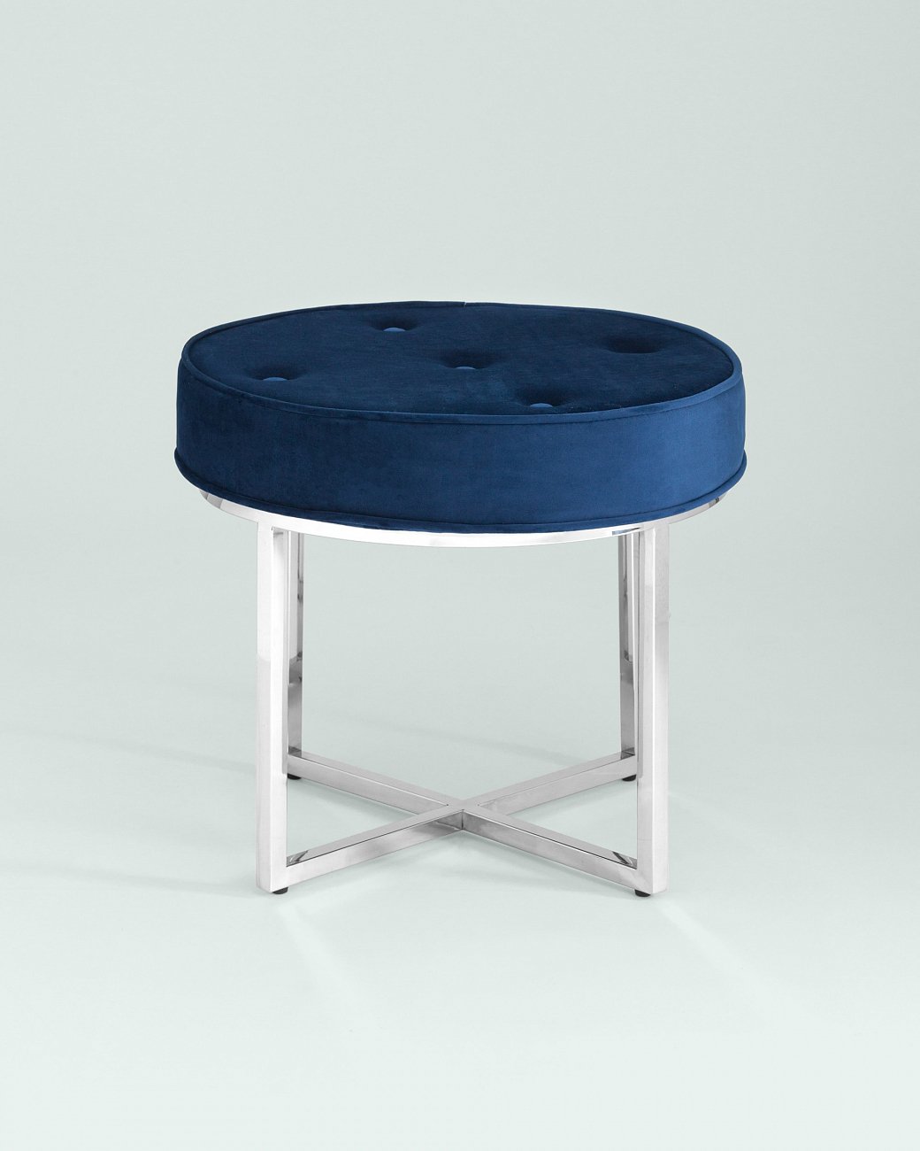 Пуфик круглый синий велюровый на стальных ножках "Сапфир" STOOL GROUP  00-3958857 Синий;хром  - Вид №2