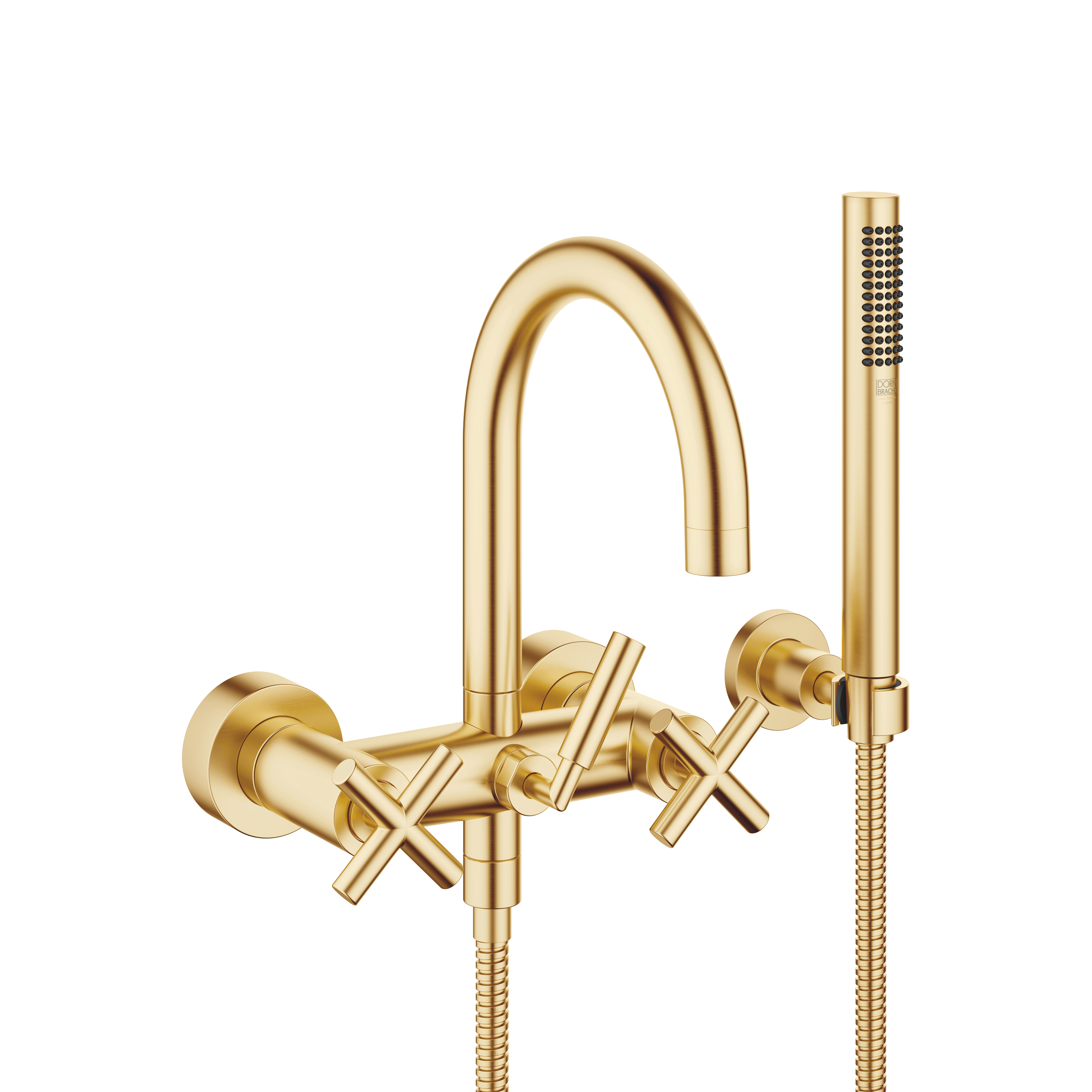 TARA Смеситель для ванны, настенный монтаж, с ручным душем - матовая дюрабрасс (23-каратное золото) 25133892-28 DornBracht