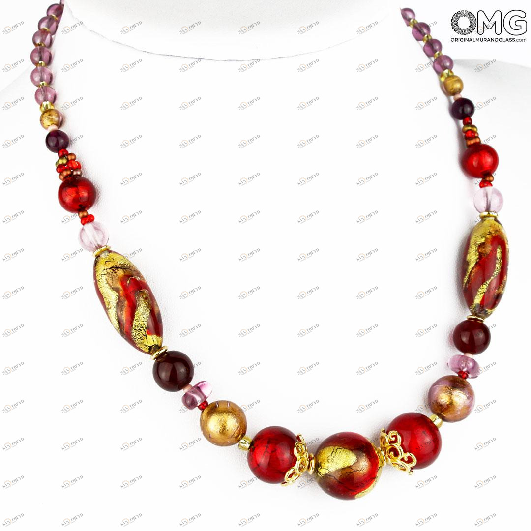 3489 ORIGINALMURANOGLASS Ожерелье Аурелия - с золотом - муранское стекло Original Murano Glass OMG 50 см 