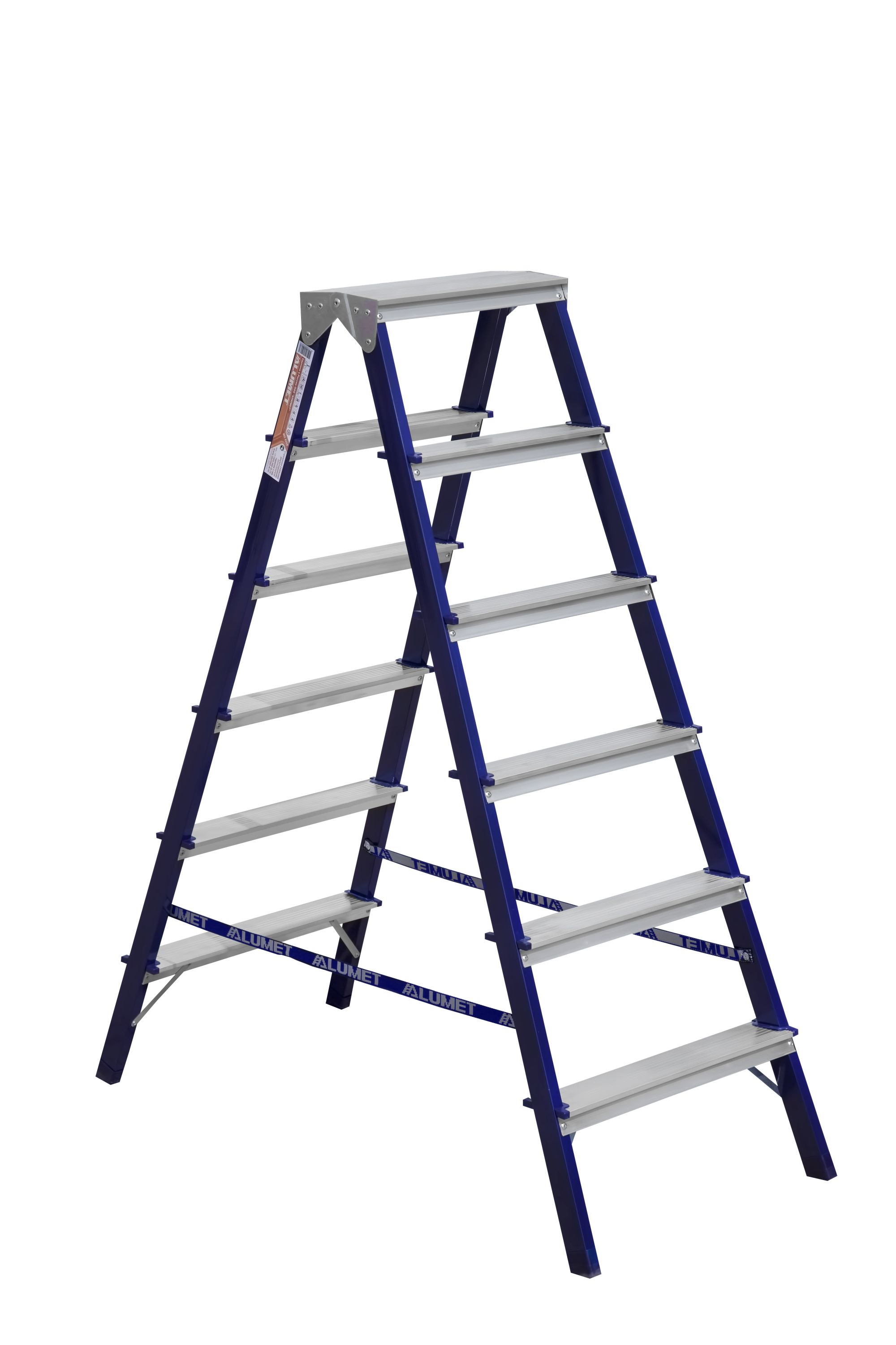 Двухсторонняя стремянка стальная окрашенная с алюминиевыми ступенями 6 ст ALUMET MD8206