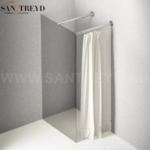 Душевое ограждение FLAT DX подрезаемое, стеклянная со шторкой дымчатая перегородка с держателем и встроенным душем. Размеры: глубина от 70 до 100, длина от 70 до 140 см