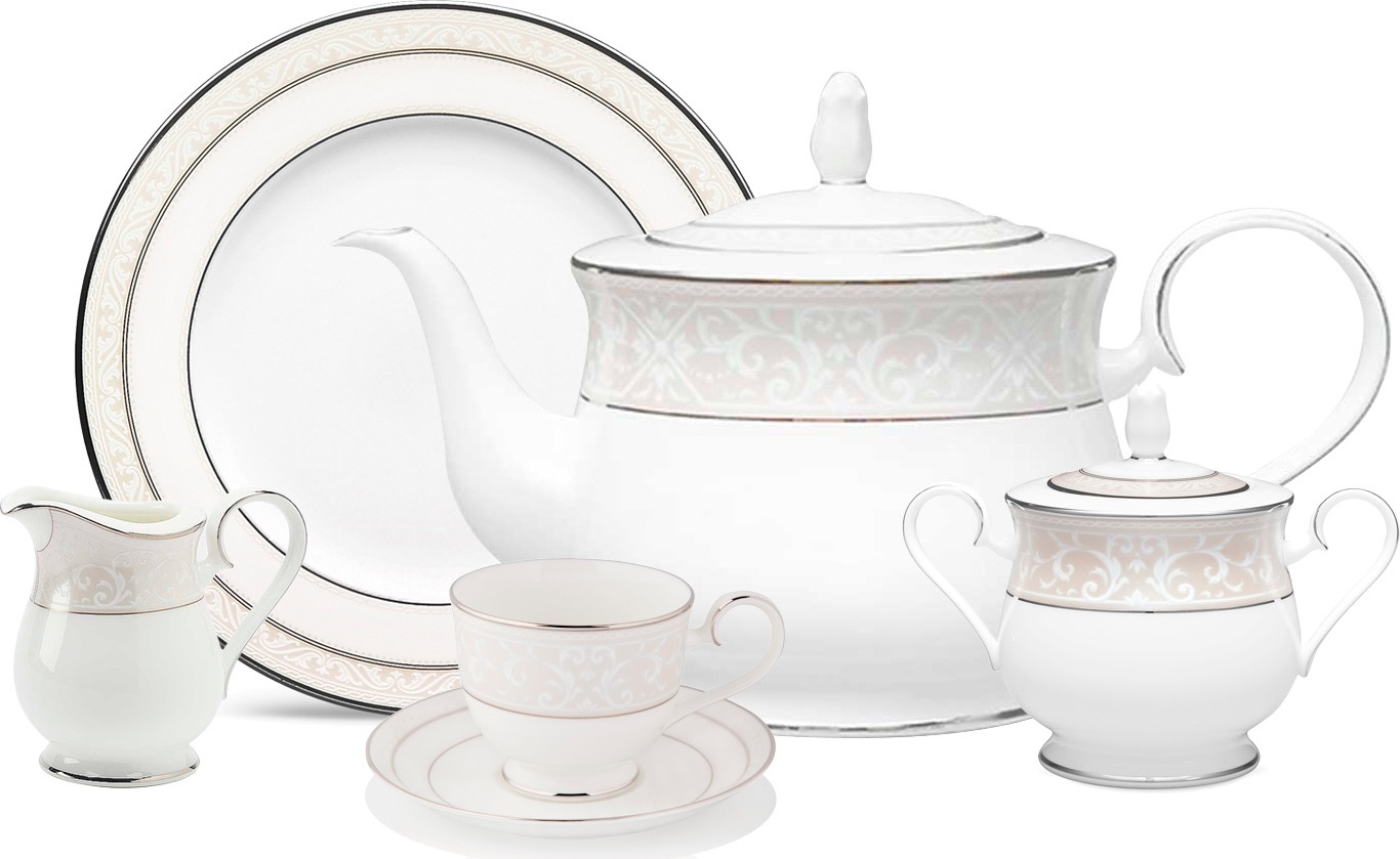 10655248 Noritake Сервиз чайный Noritake "Монтвейл, платиновый кант" на 4 персоны 15 предметов Фарфор костяной 