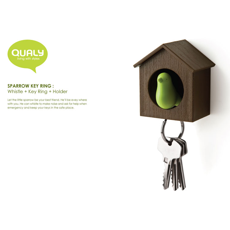 Держатель+брелок для ключей sparrow белый-зеленый QUALY  253170 Зеленый  - Вид №4
