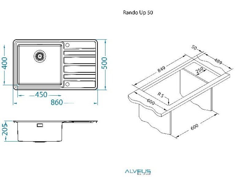 Мойка Alveus Rando Up 50 чаша справа 1136610 - Вид №6