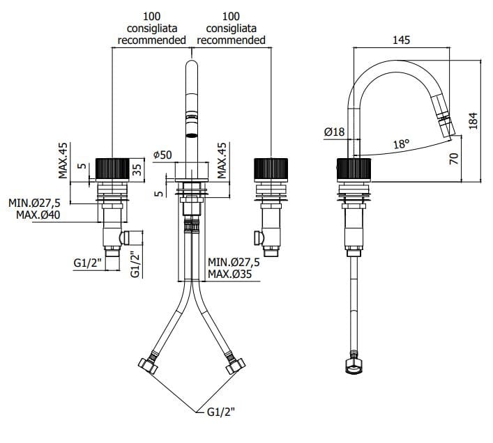Смеситель для биде с 3 отверстиями и отдельными розетками RUBINETTERIA PAFFONI Jo ARCH-00088687 - Вид №1