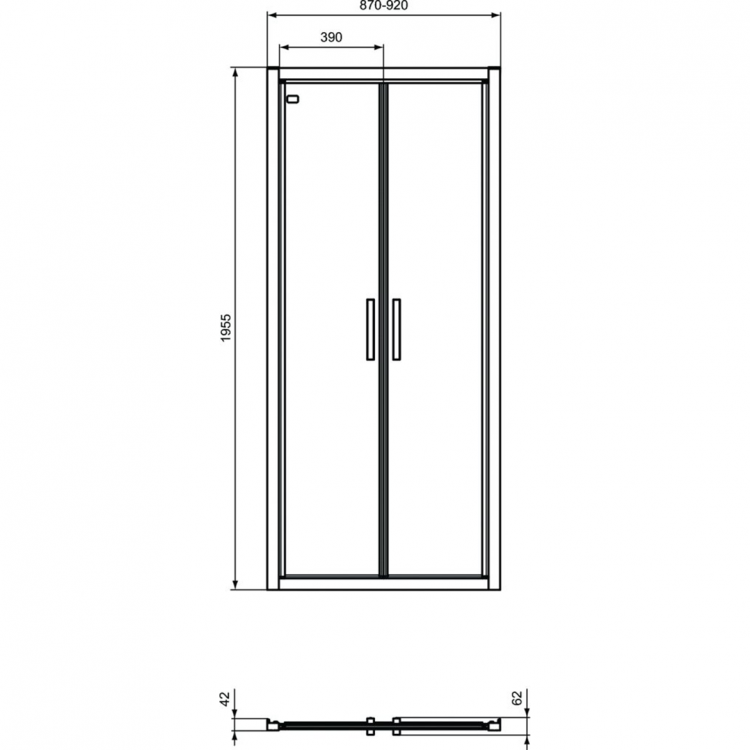 K9294V3 Двустворчатая дверь в нишу 90 см Saloon door Ideal Standard CONNECT 2 - Вид №1