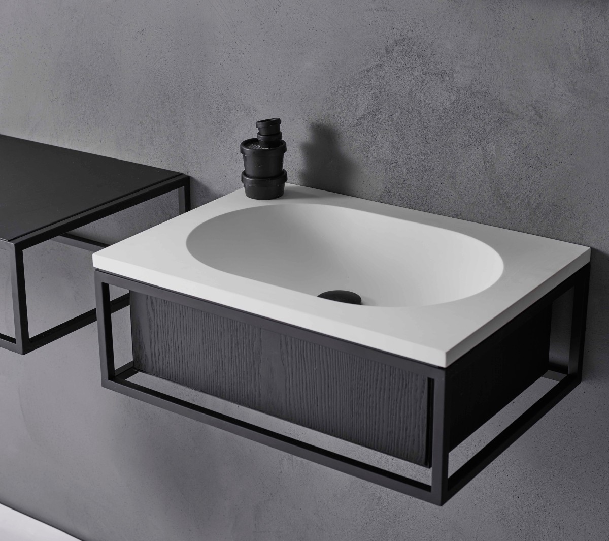 comp-Frame-gs2-ds-ss-p1 Подвесная раковина настенная прямоугольная Ex.T Frame черная - Вид №2