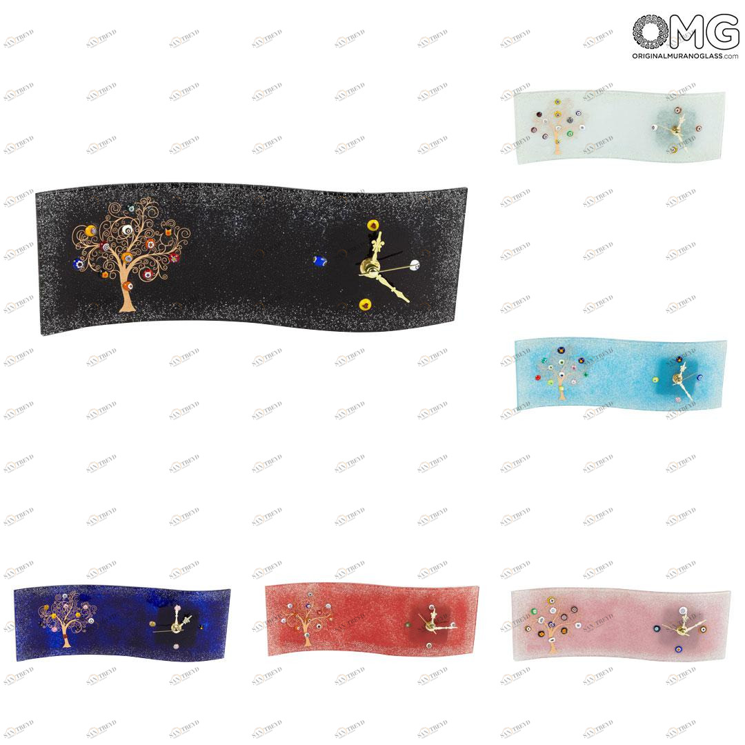 3112 ORIGINALMURANOGLASS Настольные часы Древо Жизни - чёрные прямоугольные - Original Murano Glass OMG 30 см 