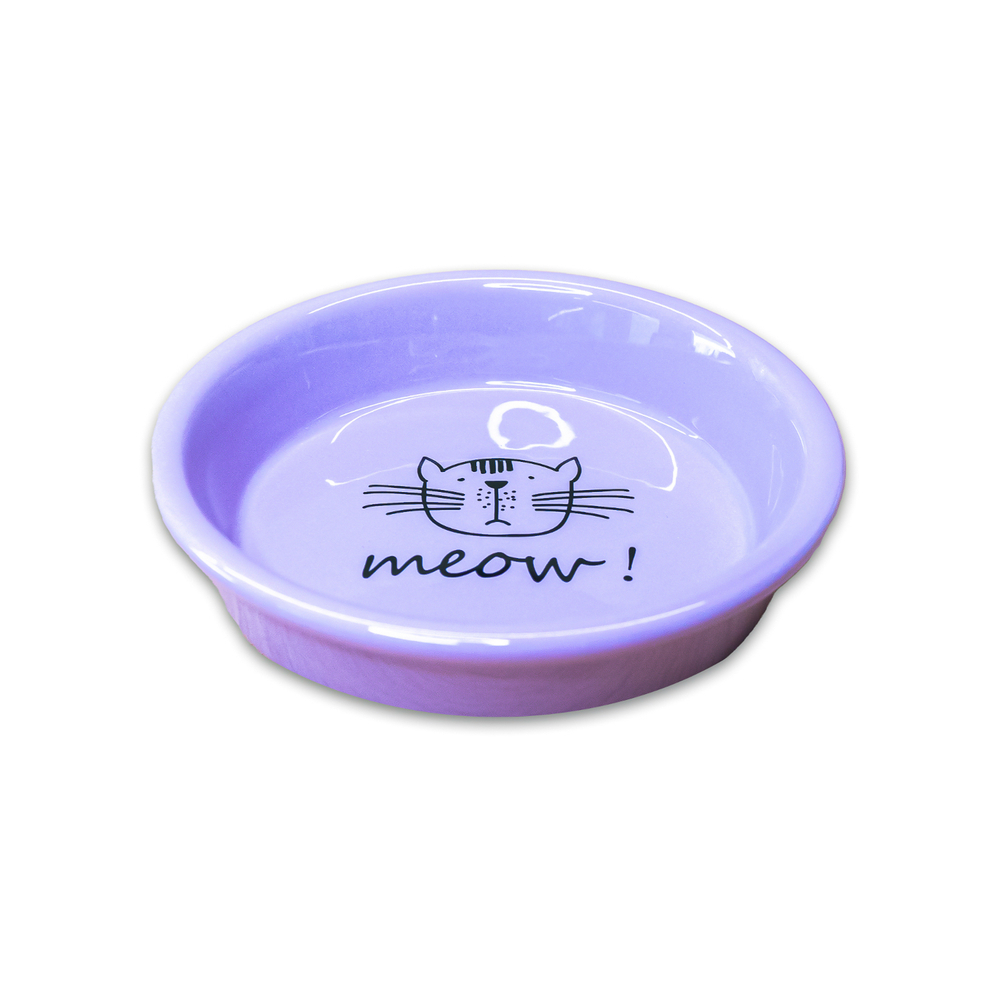 ПР0057042 Миска для кошек керамическая MEOW! сиреневая 200мл КерамикАрт 