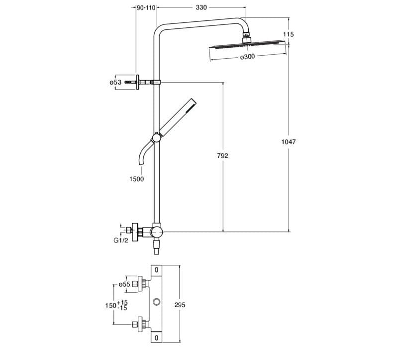 Термостатическая душевая колонка с ручным душем CRISTINA Rubinetterie Elevation ARCH-00149680 - Вид №2