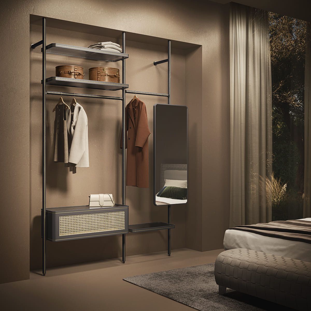 Модульный книжный шкаф с креплением пол-потолок Natuzzi Italia RADICE ARCH-00009581