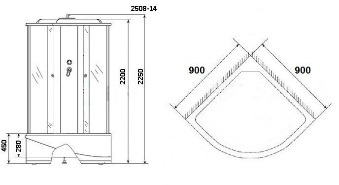 Душевая кабина NG- 2508-14 (900х900х2150) высокий поддон(45см) стекло ТОНИРОВАННОЕ Niagara Classic 25081434 - Вид №1