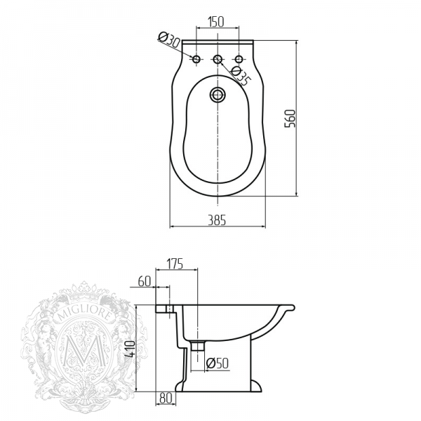 ML.AUG-25.532.BI Биде напольное  Migliore  - Вид №1