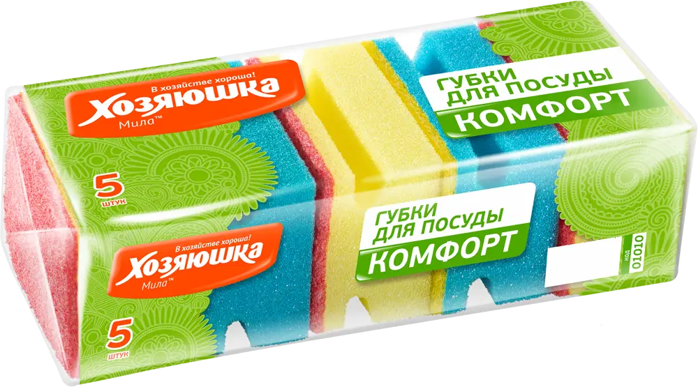Набор губок Хозяюшка Мила для эффективного мытья посуды, 5 шт 82905238