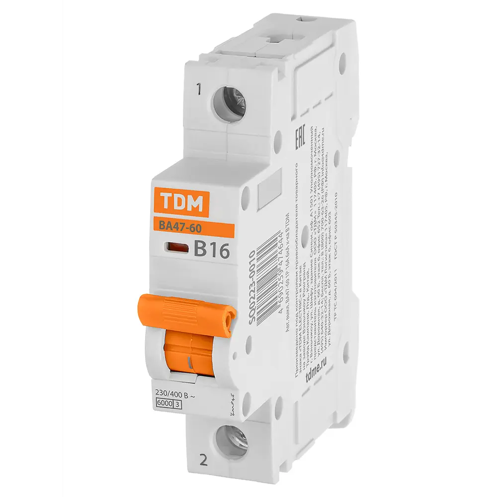 Автоматический выключатель TDM Electric ВА47-60 1Р B16 A 6 кА STLM-2046703 - Вид №1