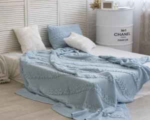 Комплект плед с косами (180*220) и 2 наволочки (50*50) Св. голубой APERO ДИЗАЙНЕРСКИЕ, ВЯЗАНЫЕ, ОДНОТОННЫЕ 134587 Голубой