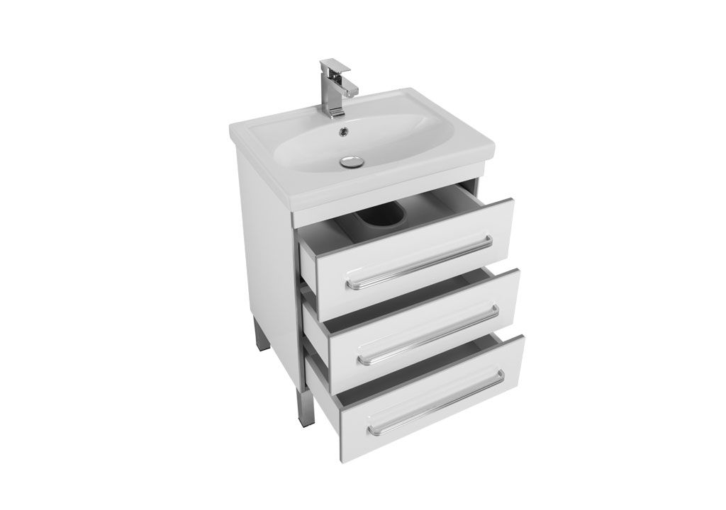 Тумба с раковиной Aquanet Сиена 60 белый (напольный 3 ящика) 0018636800185476 - Вид №3