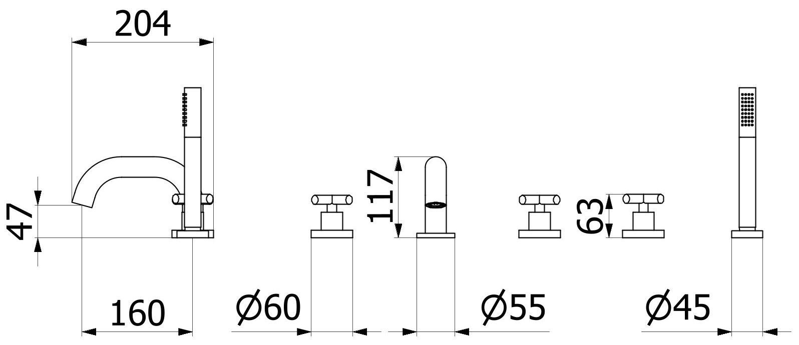 Встраиваемый смеситель для ванны с ручным душем IB Wow ARCH-00082602 - Вид №1