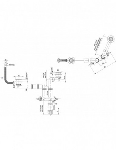784200 000 00  Полный комплект Elipso для мойки с двумя чашами Д. 60 мм, регулируемый, с переливом, из двух материалов Valentin Хром  - Вид №2