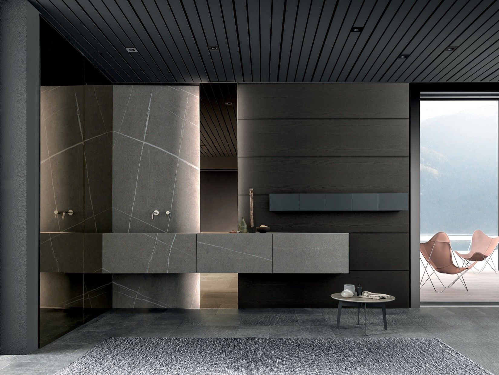 Мебель для ванной комнаты из керамогранита и дуба с зеркалом и освещением MODULNOVA Skill ARCH-00086075