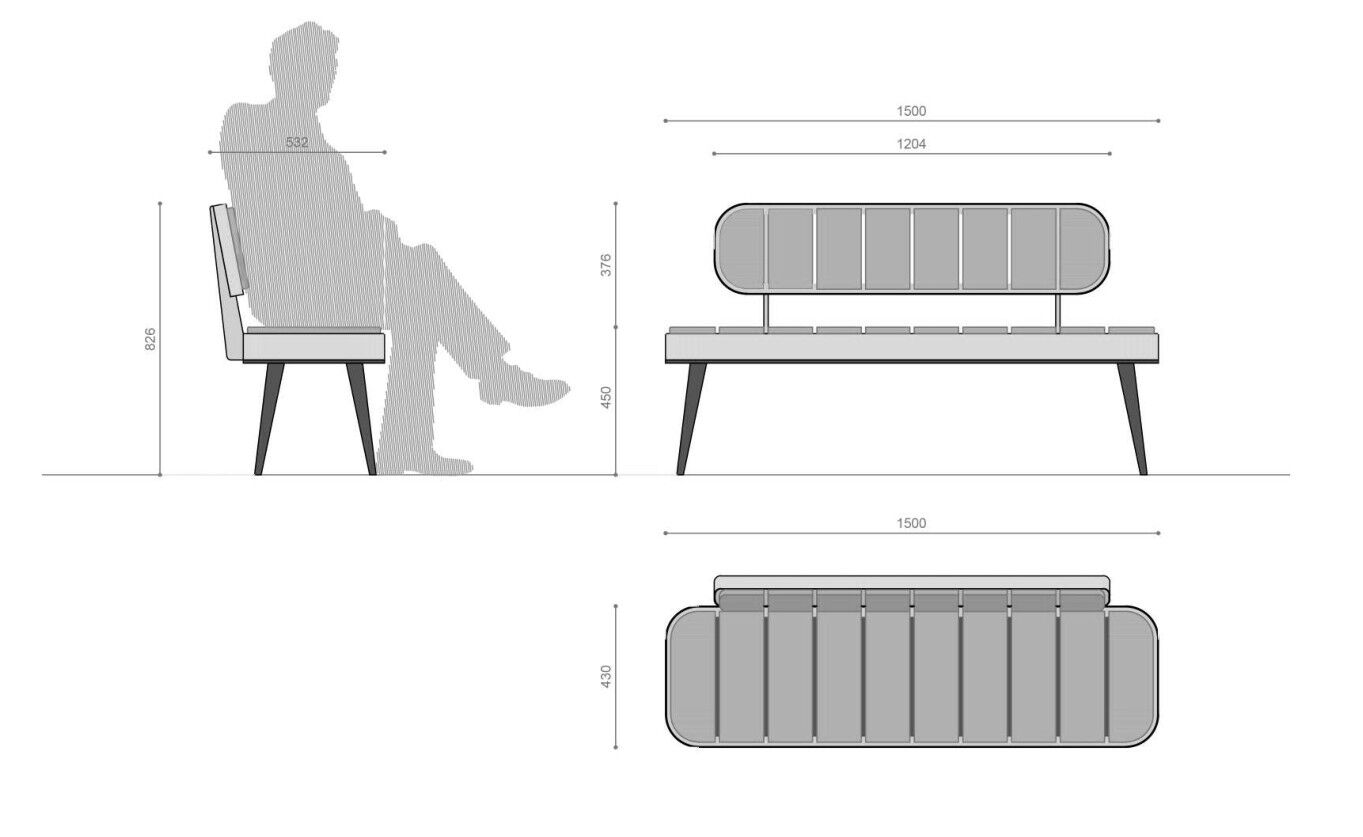 Стальная и деревянная скамья со спинкой Viscio Urban Design ретро ARCH-00066122 - Вид №8