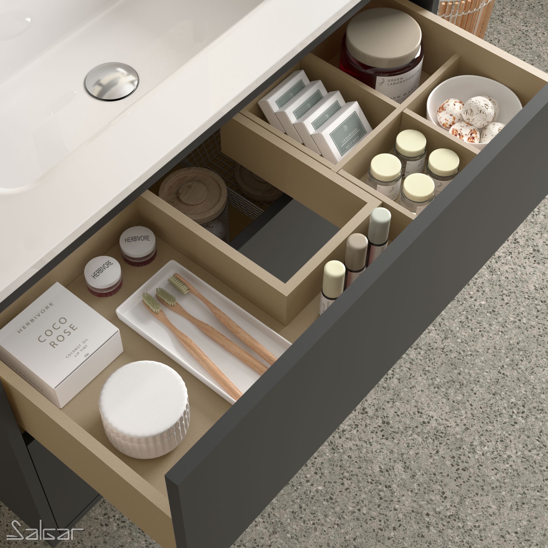 87826 SALGAR Мебель для умывальника OPTIMUS 600 MATT BLACK + Раковина Мягкий черный  - Вид №2