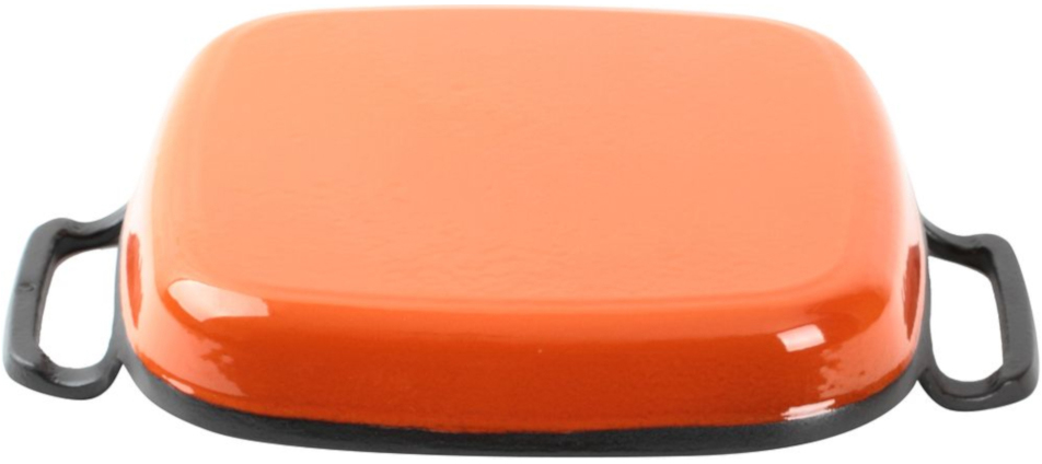 K 1122 Набор посуды / чугунная сковорода с двумя ручками: 100% чугун, высокопрочная внутренняее покрытие, предотвращающее пригорание, быстрый и равномерный нагрев дна, подходит для всех типов нагрева, включая индукционный, наружняя эмаль оранжевого цвета Santreyd  - Вид №5