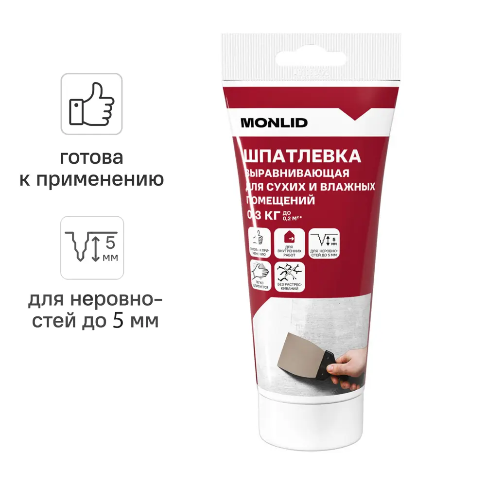 Финишная шпатлевка акриловая MONLID 0.3 кг Шпатлевка вырав для сухих и влажных помещений 0,3 кг STLM-2018791