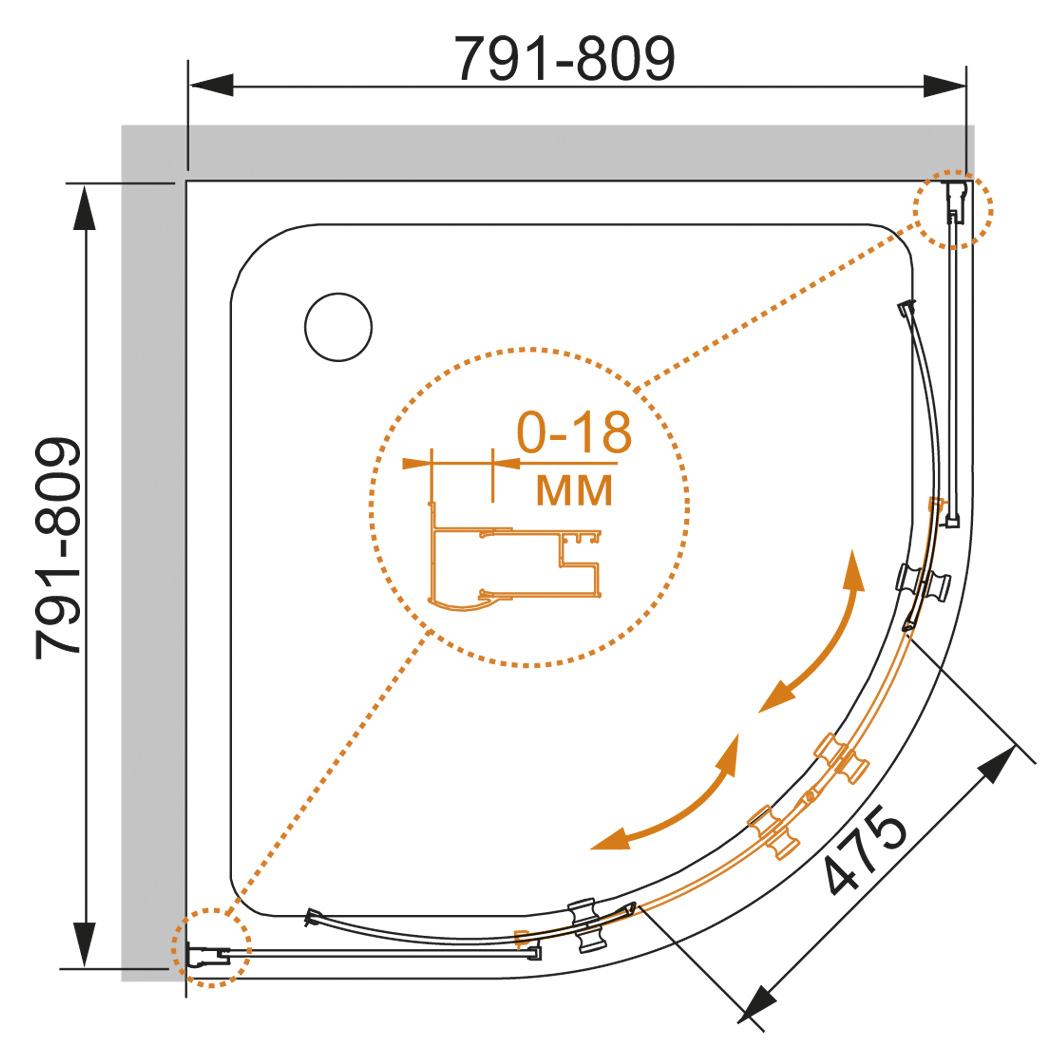 Душевой уголок CEZARES PRATICO-R-2-80-C-Cr - Вид №4