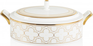 10628671 Noritake Блюдо для горячего с крышкой Noritake "Трефолио,золотой кант" 3,5л Фарфор костяной