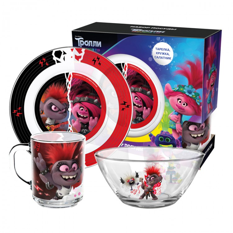 286878 Посуда стеклянная Набор «Тролли 2» 3пр. "Рок" 9.5 х 21 х 21 см Santreyd 