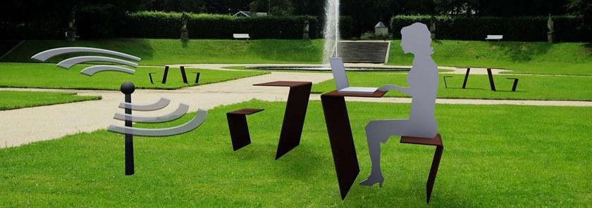 Euroform W Высокий стол из стали для общественных мест со встроенными стульями Info point sun-id-1377348 - Вид №1