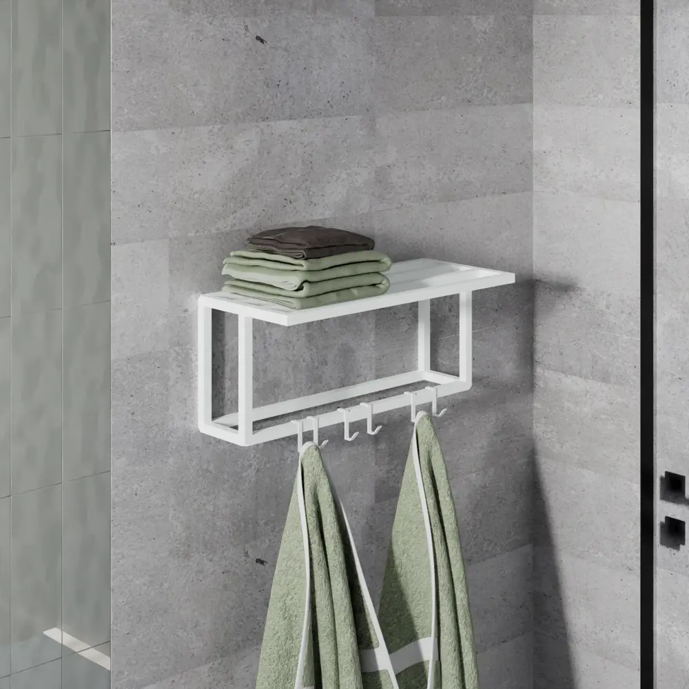 Santreyd Настенная полка с крючками для ванной и прихожей 89373395 Белый муар STLM-1089336 - Вид №1