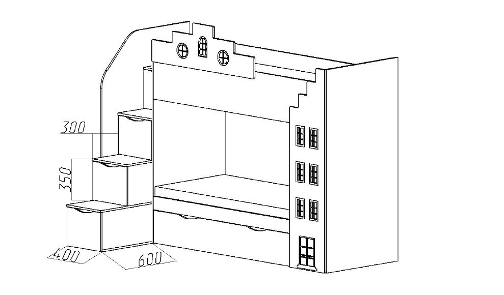 Кровать подростковая двухъярусная с дополнительным спальным местом правая "Амстердам" МАНДАРИН АМСТЕРДАМ 179538 Разноцветный;белый;розовый Santreyd  - Вид №4